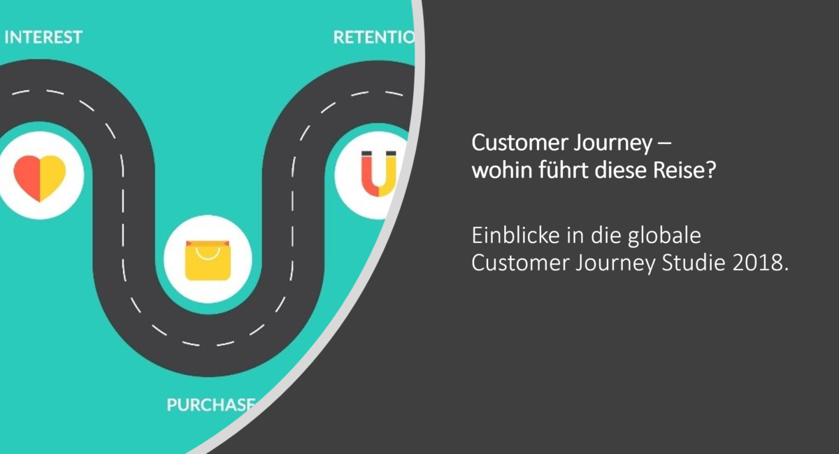 Customer Journey Mapping Studie 2018 Titelbild. Ein Pfad mit Stationen Interesse, Kauf, Weiterempfehlung.